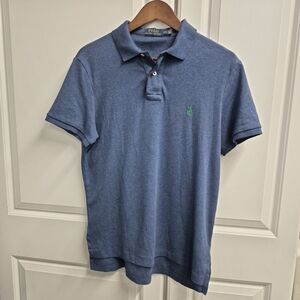 Polo Ralph Lauren Mens Polo Shirt Blue Heather Embroidered Pony Logo in Green, M